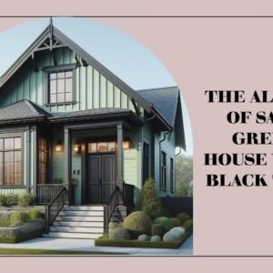 sage green house with black trim